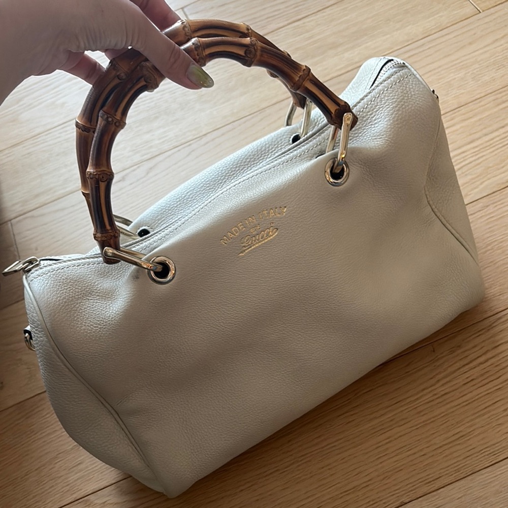 Gucci White Leather Bag with Bamboo Handle